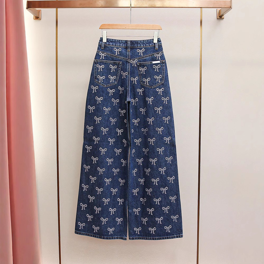 Self-Portrait Womens New Fashion Retro Bow Diamond Casual Wide Leg