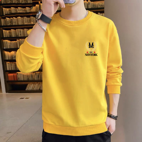 Men's Long Sleeve Round Neck Hoodie - Autumn New Arrival, Simple Print Casual Wear, Versatile, Thin, Plain Color Top - Street Vendor Supply