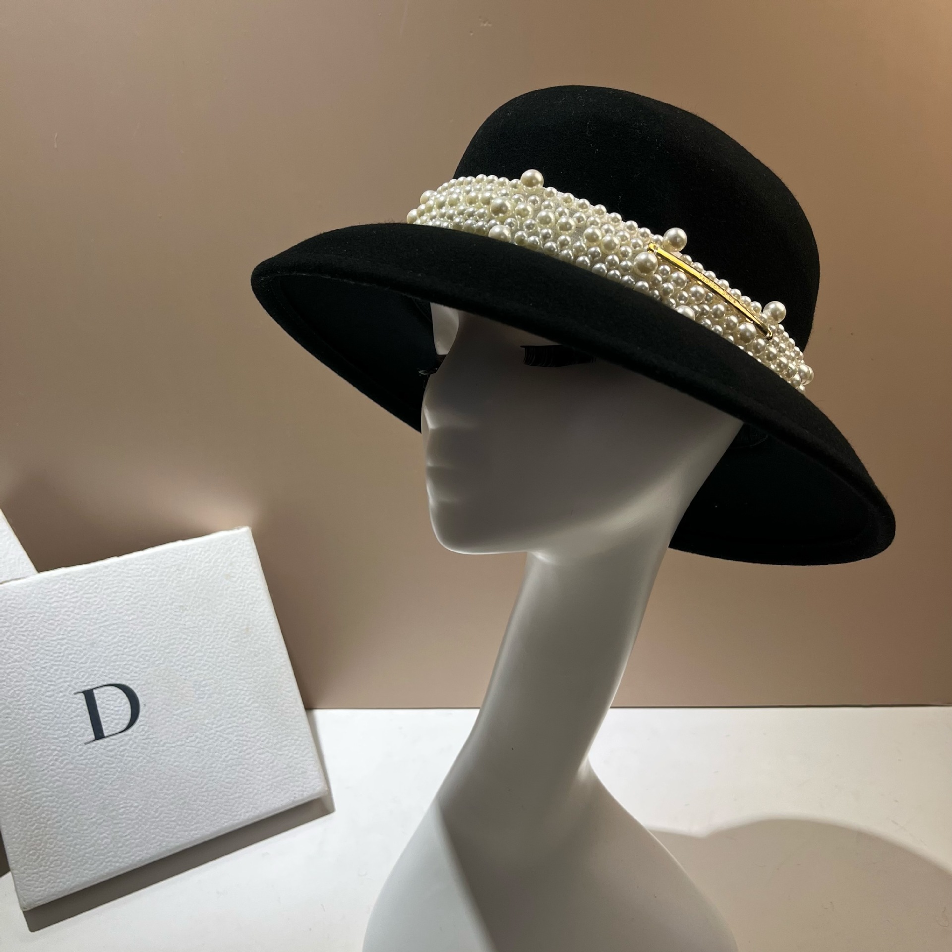 Cappello a cilindro con paralume in stile Hepburn francese, lana pura di alta qualità per autunno e inverno, piccola perla profumata pesante_voghion.com