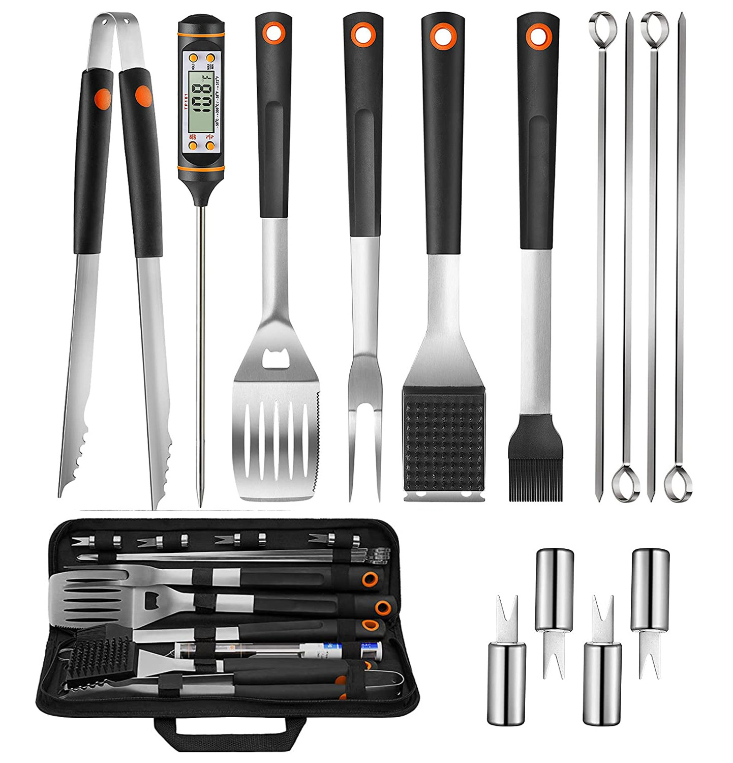 Exportación Amazon utensilios de barbacoa de acero inoxidable traje barbacoa accesorios deslizamiento anti-Pala tenedor clip cepillo barbacoa herramientas