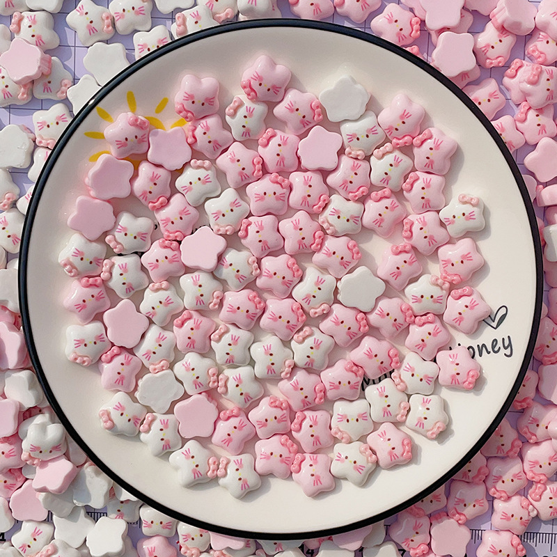 Dibujos animados mini arco estrella gatito accesorios de resina lindo gato DIY accesorios para el cabello teléfono móvil Shell horquilla hecha a mano