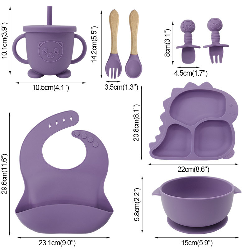 Baby Products Factory Vajilla para bebés Juego de vajilla de silicona para recién nacidos Juego de vajilla para niños de dibujos animados Juego de complementos alimenticios