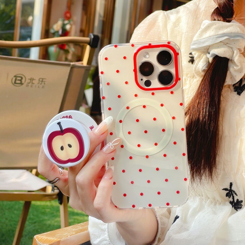 Punto de onda roja coreana Apple magnético para Apple 15Pro/16Pro funda para teléfono móvil 14ProMax femenino 13 nuevo 16P