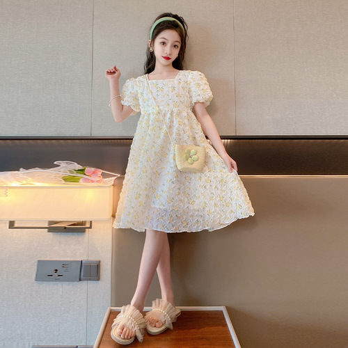 Children's Summer Dress  New Trendy Fresh Small Girls Floral Dress Fashion Cute Princess Dress