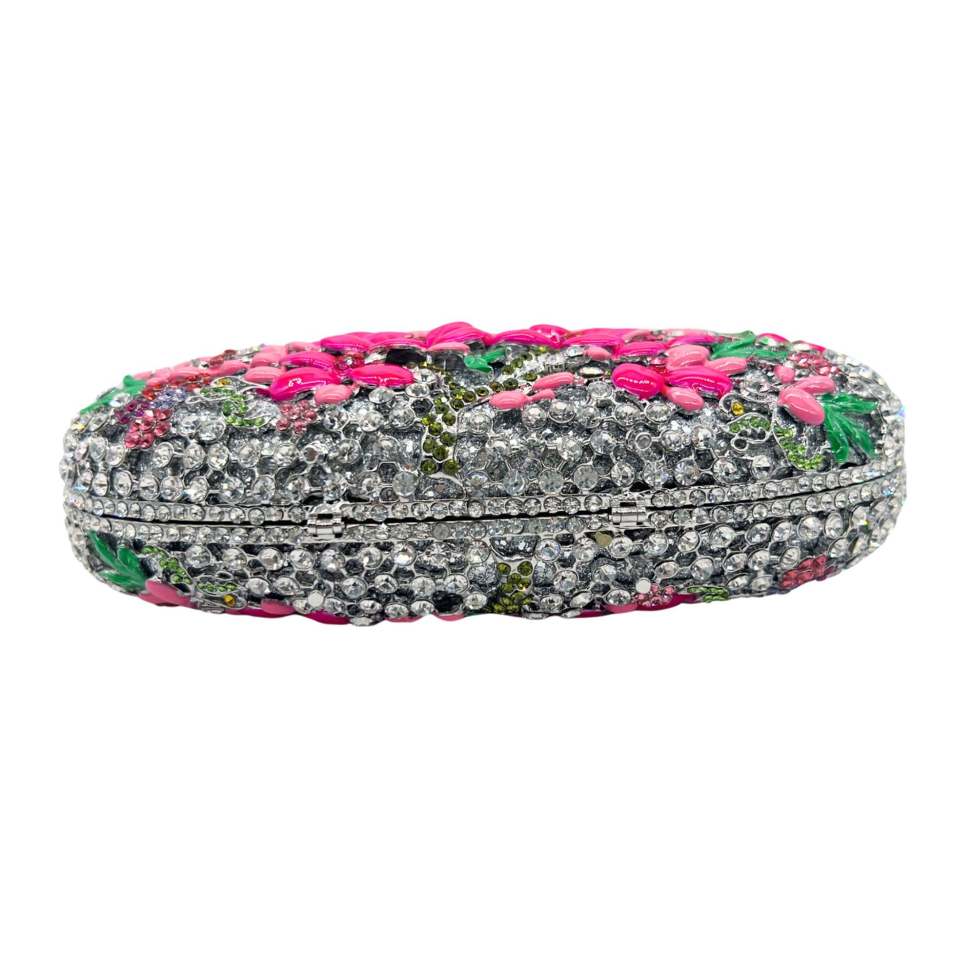 Túi clutch dạ tiệc nạm kim cương hoa sáp dầu, hộp cứng đính đá lấp lánh — Màu bạc, Cá tính đặt làm chi tiết 1