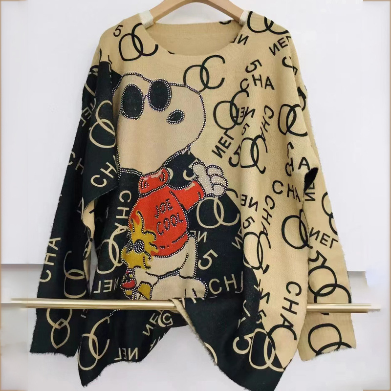 European 2023 autumn and winter new age-reducing heavy industry hot drilling mink velvet sweater women's loose lazy style sweater top European 2023 autumn and winter new age-reducing heavy industry hot drilling mink velvet sweater women's loose lazy style sweater top