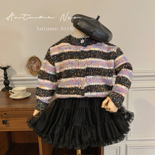 韩版女童甜美小香风两件套秋季新款针织外套网纱裙套装