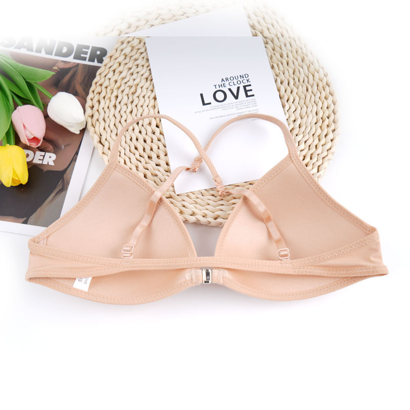 Bikini triángulo frente botón ropa interior mujer sin anillo de acero sexy gran cinturón de cuello abierto sujetador sin marcas de moda chica