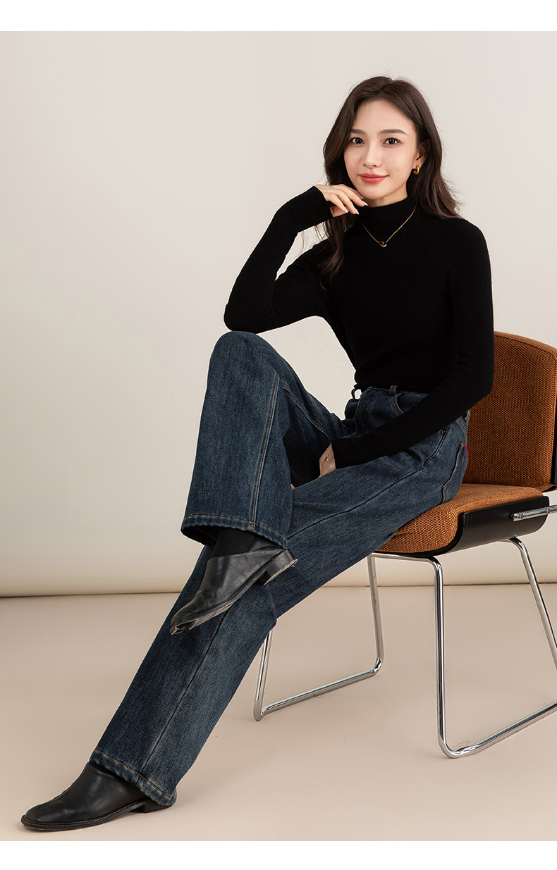 Quần jean nữ ống rộng dáng suông cổ điển — màu xanh denim chi tiết 24