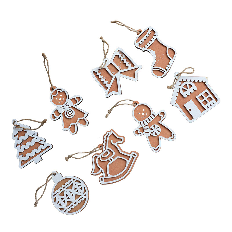 Galletas de Navidad hombre de madera decoración de Navidad madera de copo de nieve pinza de jengibre hombre colgante árbol de Navidad colgante vestido de vacaciones