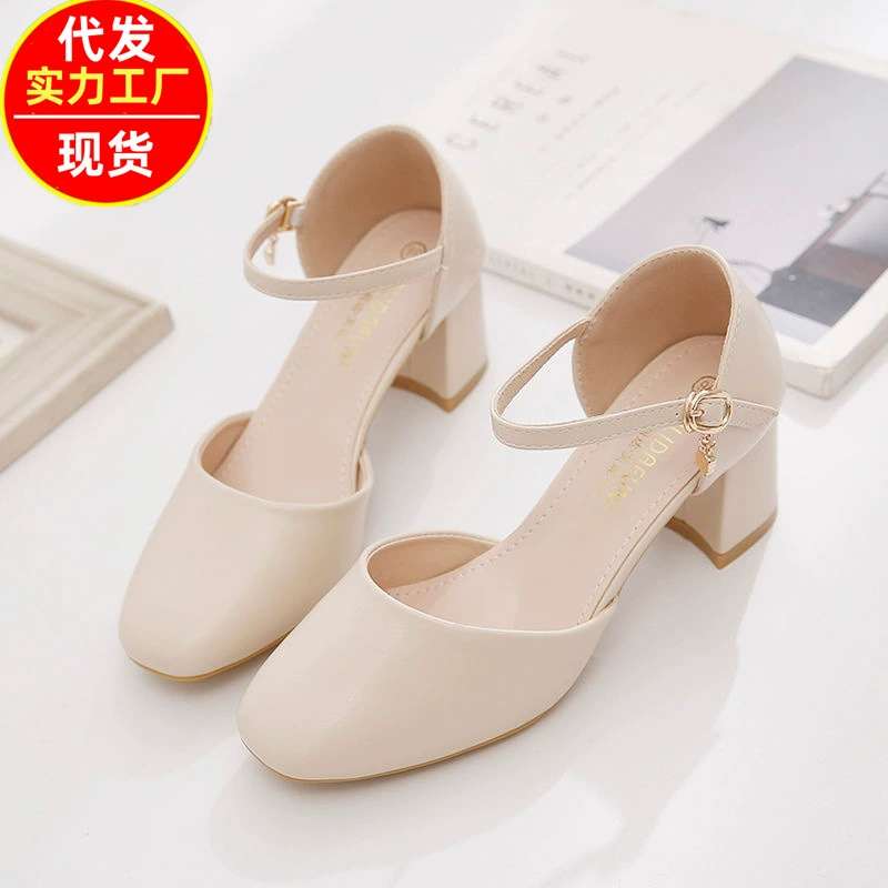Туфли на среднем каблуке с квадратным носком и толстым каблуком для офисных работников, сандалии на толстом каблуке с пряжкой и ремешком, женские модные элегантные женские туфли Мэри Джейн