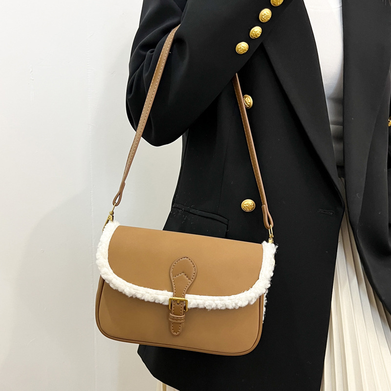 Bolso de brazo de lana de cordero diseño niche, bolso de hombro retro de moda para mujer