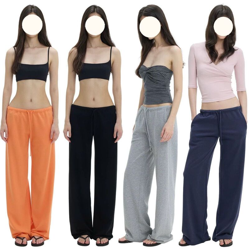 2026ins Summer Thin Low-Waist Drawstring Casual Sweatpants, Four-Color Wide-Leg Pants, Trendy and Fashionable, Versatile 2026ins Summer Thin Low-Waist Drawstring Casual Sweatpants, Four-Color Wide-Leg Pants, Trendy and Fashionable, Versatile