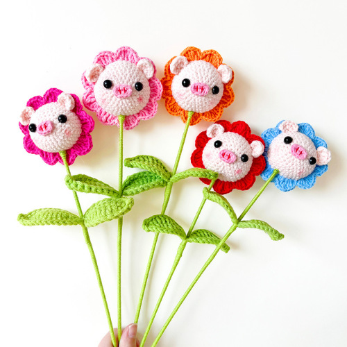Handmade Woven Simulation Pig Bouquet Cute Single Flower Bouquet Finished Product Festival Gift for Goddess