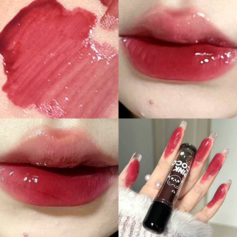 PINKCOCO熊ブツブツ鏡面唇釉薬色落ちしない水光唇彩学生党白すっぴん顔色口紅|undefined