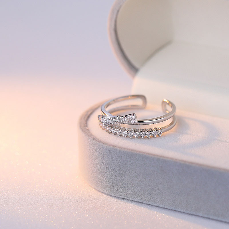 Anello Sunrise Double-Layer Bow per donna, anello aperto per indice in stile minimalista di nicchia di lusso estivo, trendy e_voghion.com