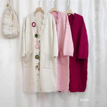 258秋冬女装新款森系立体花朵宽松中长款长袖毛衣针织衫外套女