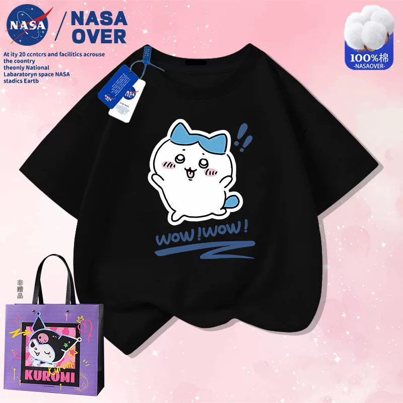NASA совместный мальчики и девочки рисунок из чистого хлопка короткие рукава лето Chiikawa напечатано коротким рукавом повседневная дышащая полураспашка одежда