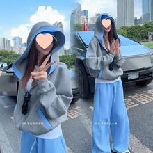 时尚套装女秋季新款韩版慵懒风宽松显瘦连帽外套休闲运动两件套潮