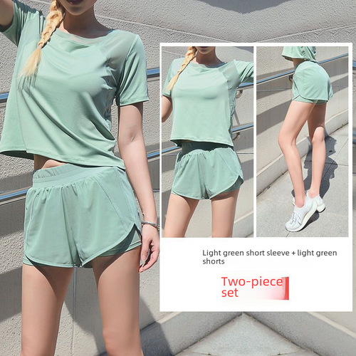Mesh breathable sportswear set for women, short-sleeved top and shorts, yoga wear, Southeast Asia cross-border running and fitness clothing, quick-drying garment