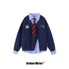 Broken Mirror 25秋季New美式复古格纹拼接假两件套头卫衣