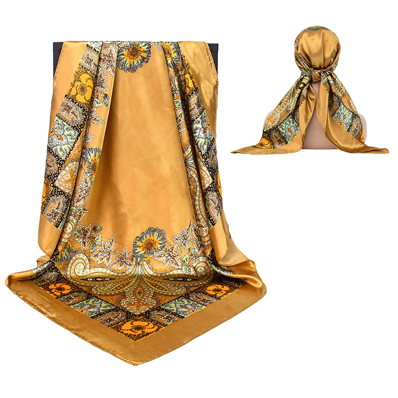 Pañuelo de seda de flor de anacardo con sentido premium retro transfronterizo nuevo pañuelo en la cabeza para damas de moda y elegante 90 pañuelo cuadrado grande