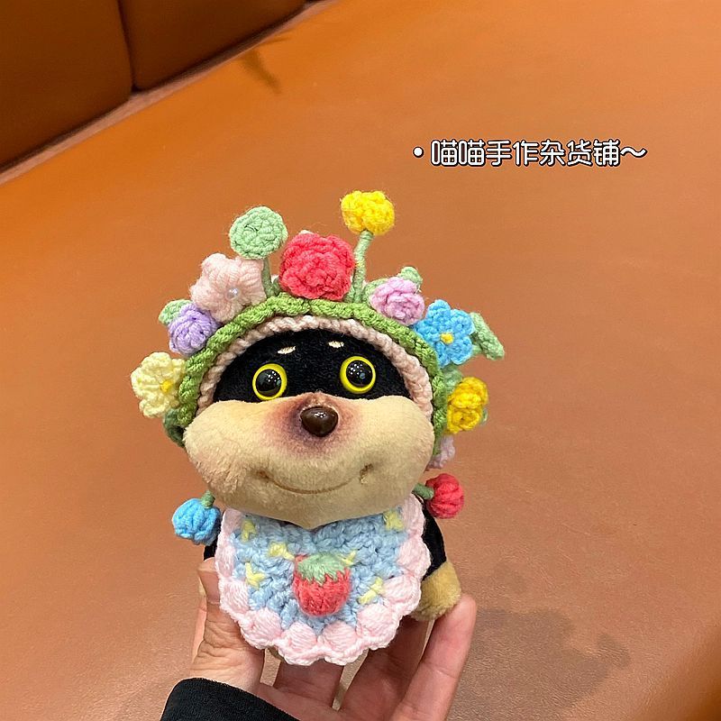DIY ウールフラワーかんざし蜂子犬キーホルダーウエストハイランドペンダントベビードール手作り小豆ニットヘッドギア|undefined