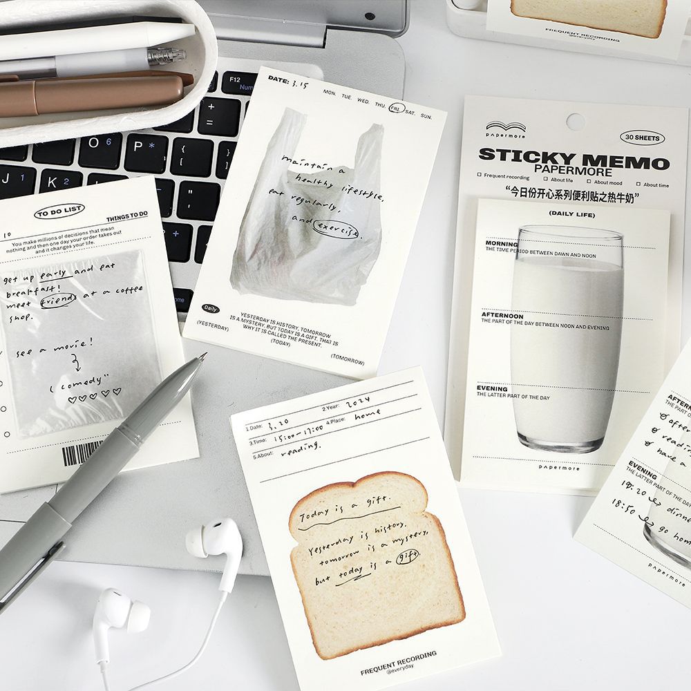 PaperMore便利贴 今日份开心系列简约早餐主题学生记事留言手帐贴