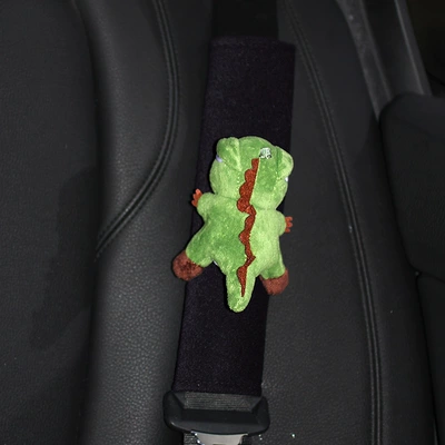 Cartoon Car Seat Belt Shoulder Protector, High-End, Cute, Plush, Anti-Strangle, Soft Car Decorative Shoulder Protector (Seat belt shoulder pad) - little-dinosaur-black-velvet-shoulder-pads
