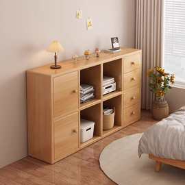 实木矮书柜中古风客厅展示柜边柜夹缝收纳柜置物柜储物柜落地柜子