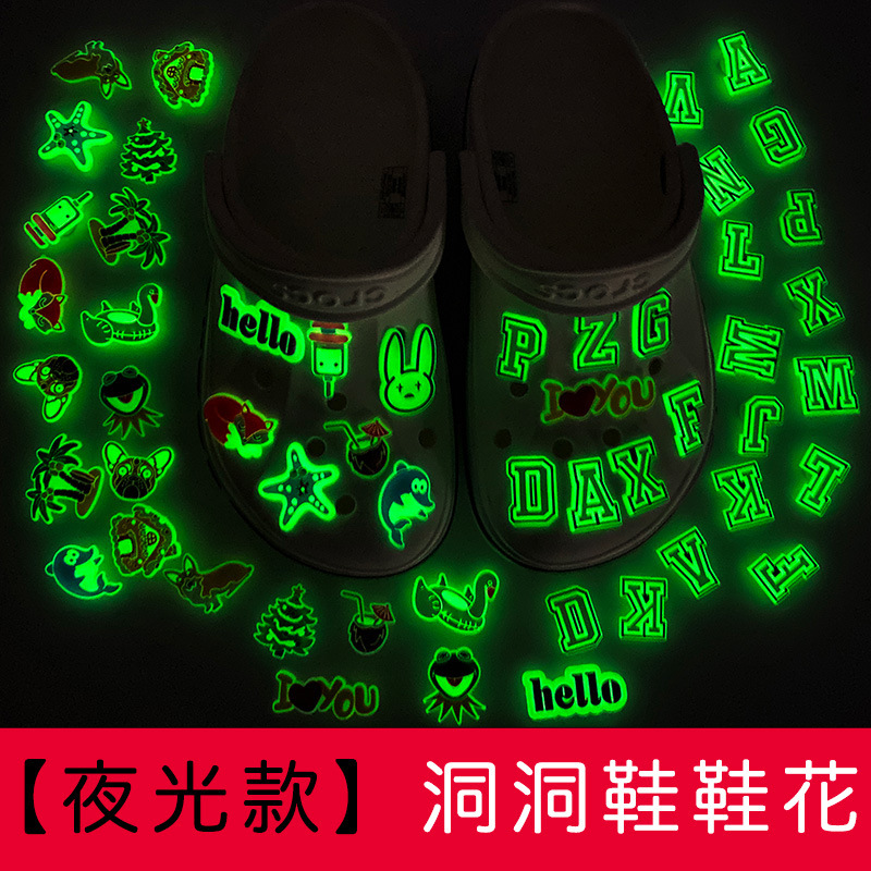 Cartoon Letter Luminous Cave Shoes Shoes Flower Accessories DIY Fluorescent Shoes Decorative Buckle Shoe Buckle High Sense