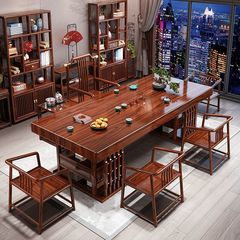 木の大板の原木のテーブルと椅子のお茶のテーブルの組み合わせの中国式のお茶の台の家庭用オフィスはお茶の事務室のお茶のいくつの一体を浸します。