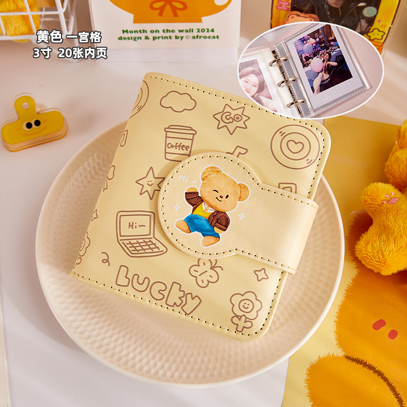 Bonito álbum de tarjetas de Gong Ge de alto valor de cara pu álbum de fotos de hoja de pulgada de botón magnético de chicas de 3 pulgadas de almacenamiento de tarjetas