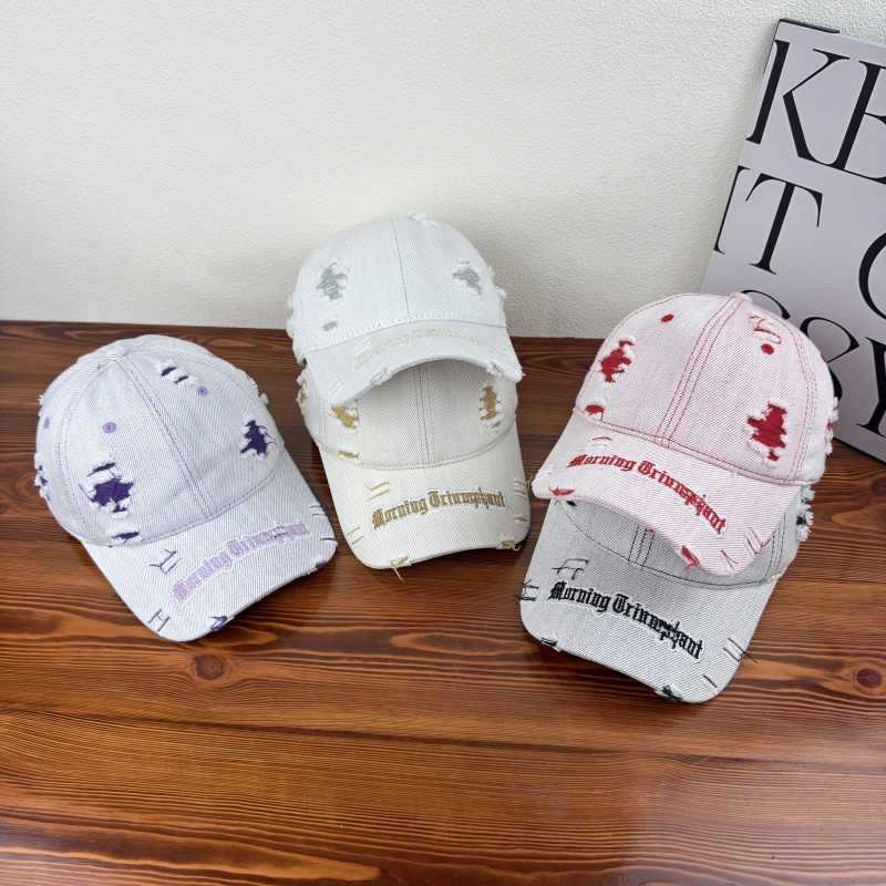 Gorras de béisbol de agujero lavado con agua para hombres y mujeres de otoño nicho marca de tendencia de calle amplio bisel protector solar nuevo blando borde afilado lengua de pato