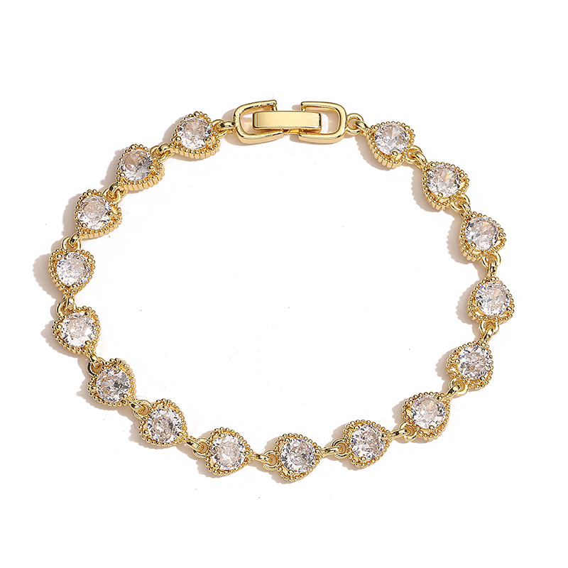 Heart Shape Pattern All Seasons Season Wholesale Jewelry IG Style Shiny Heart Shape Copper Zircon Inlay Bracelets