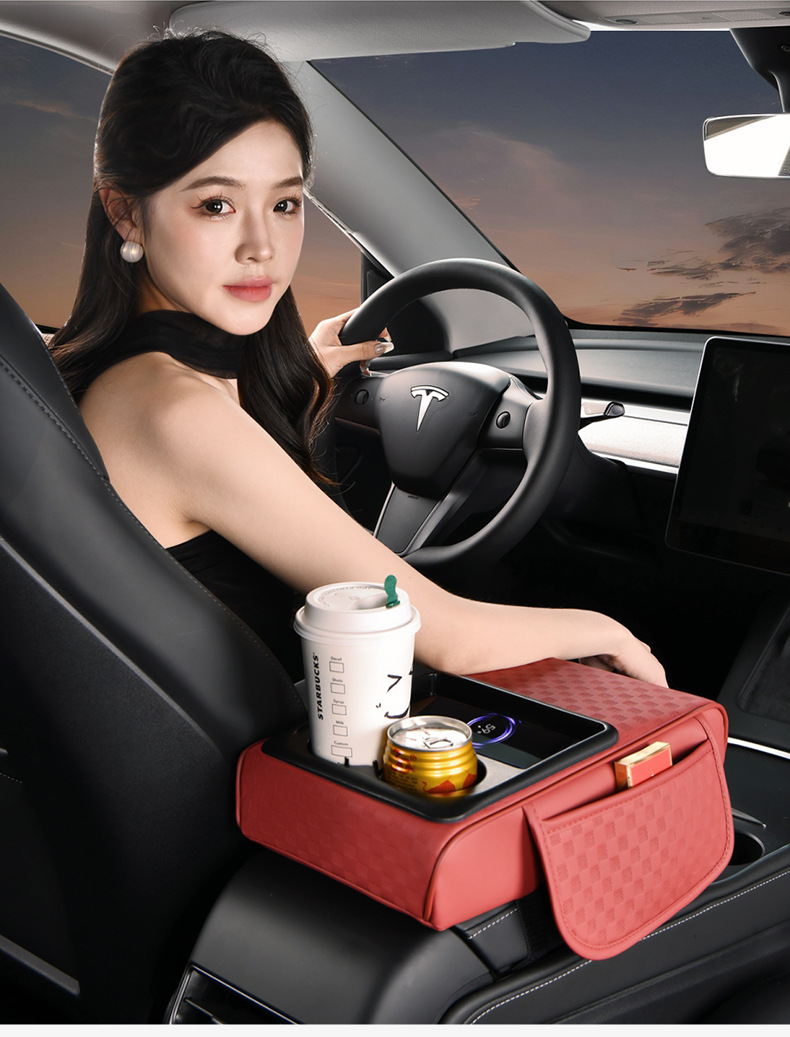15W Wireless Charging Car Armrest Box Pad Storage Multifunctional Heightening Pad with Integrated Wireless Fast Charging for Mobile Phones