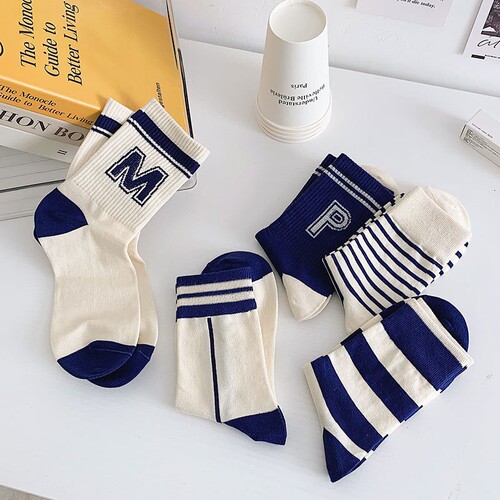 Women's Summer New Cotton Sports Ins Trend Striped Alphabet Socks Summer Refined Cotton Socks Wholesale