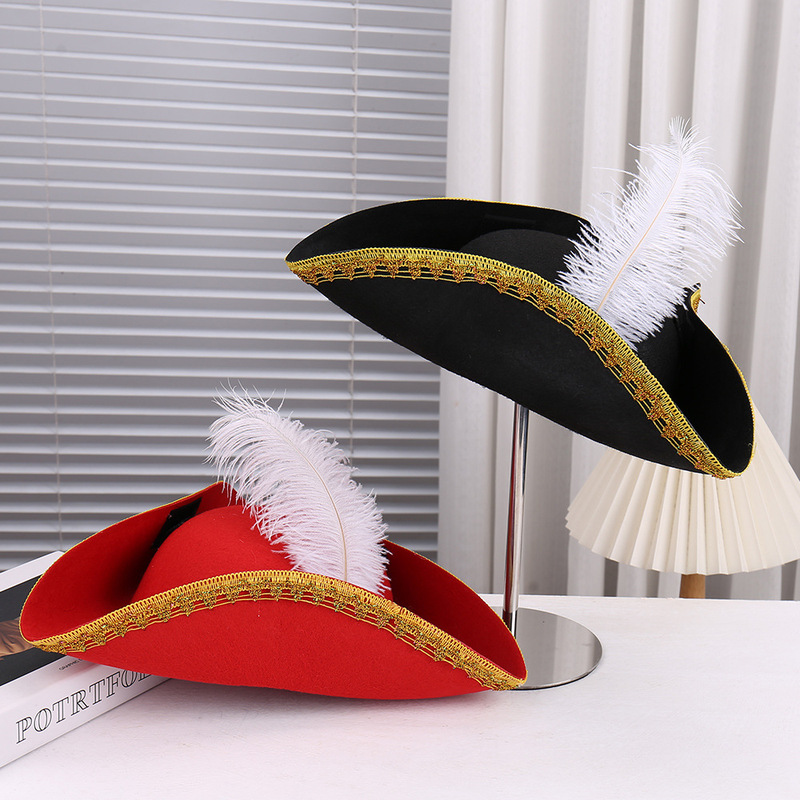 Striped Edge Hat Halloween Party Carnival Feather Captain Hat Halloween Hat