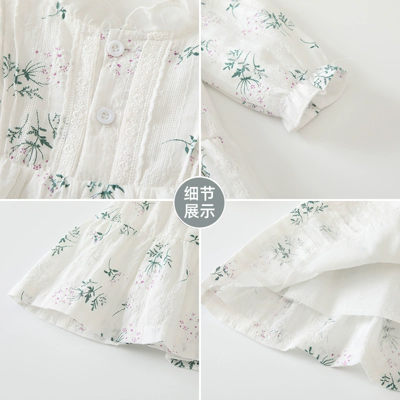 Dress, children's shirt, autumn cotton long-sleeve, floral print, western style, Korean style