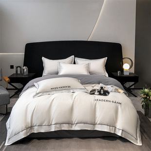 High-end hotel cotton four-piece 100 cotton bed sheet quilt cover bed cover solid color hotel bedding three-piece set 4