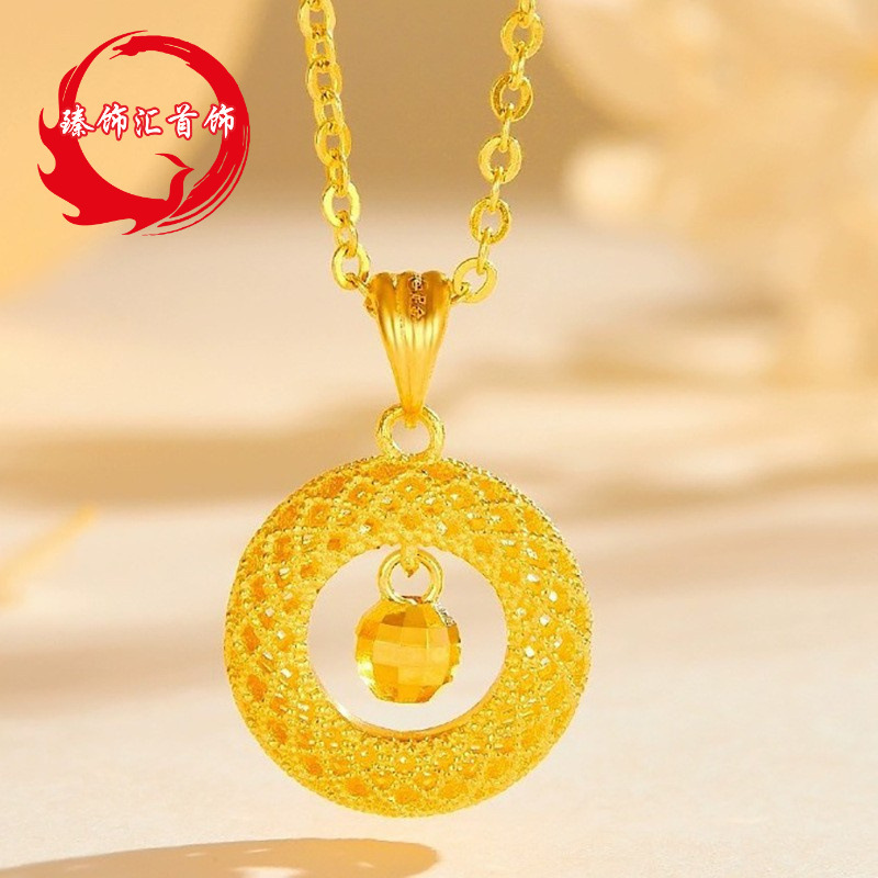 Vietnam Sand Gold Pendant Women's Filament Transfer Beads Ping An Buckle Imitation Gold O-word Necklace Clavicle Chain High-level Sense Not Fading