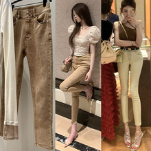 时髦韩女/韩版复古高腰九分牛仔裤显高显瘦烟管裤百搭烟管小脚裤