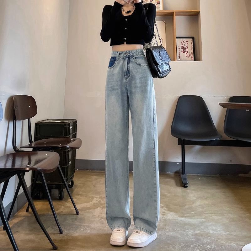 2025新款高腰直筒牛仔裤女春秋显瘦百搭拖地长裤窄版休闲阔腿裤潮|undefined
