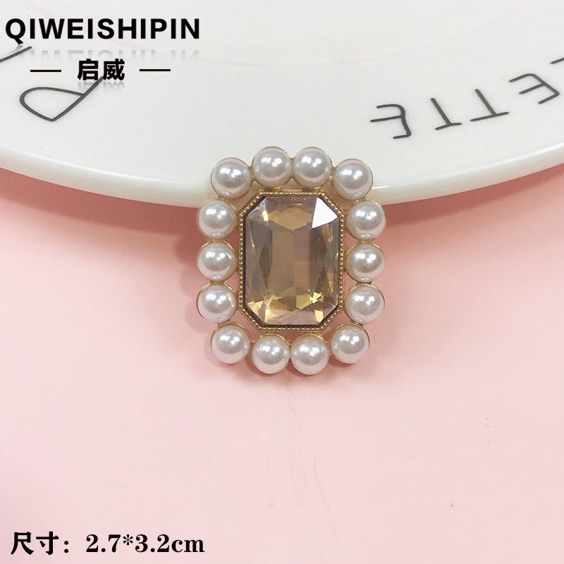 启威长方形花盘珍珠钻五角diy材料 水钻扣鞋包包花配饰  合金配件|undefined