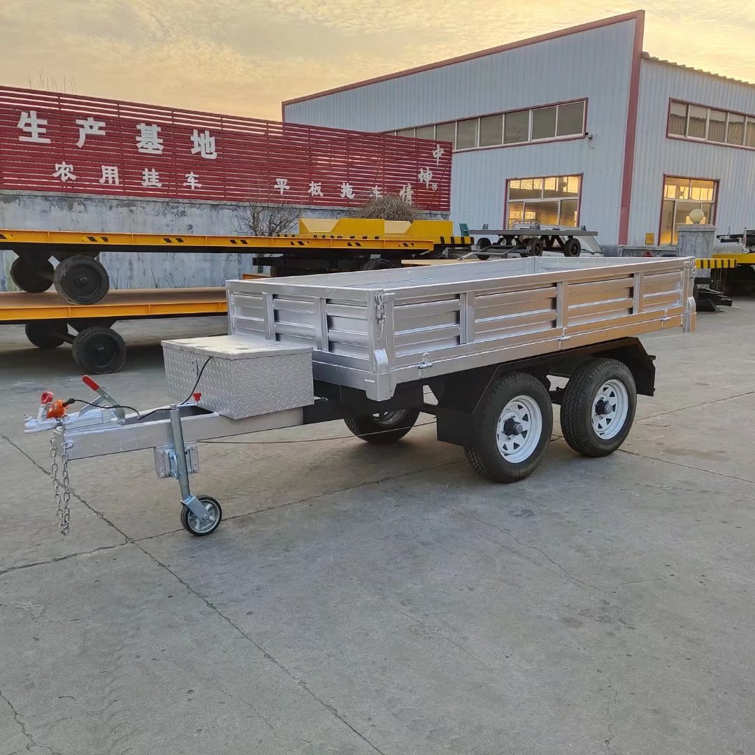 2吨自卸箱板拖车 厂家带箱板农用平板护栏拖车搬家码头拉货工具车