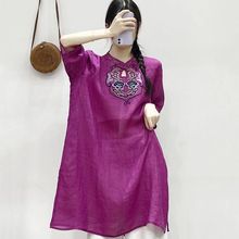 新中式棉麻女装2025新款连衣裙民族风夏季重工刺绣轻薄中长款裙子