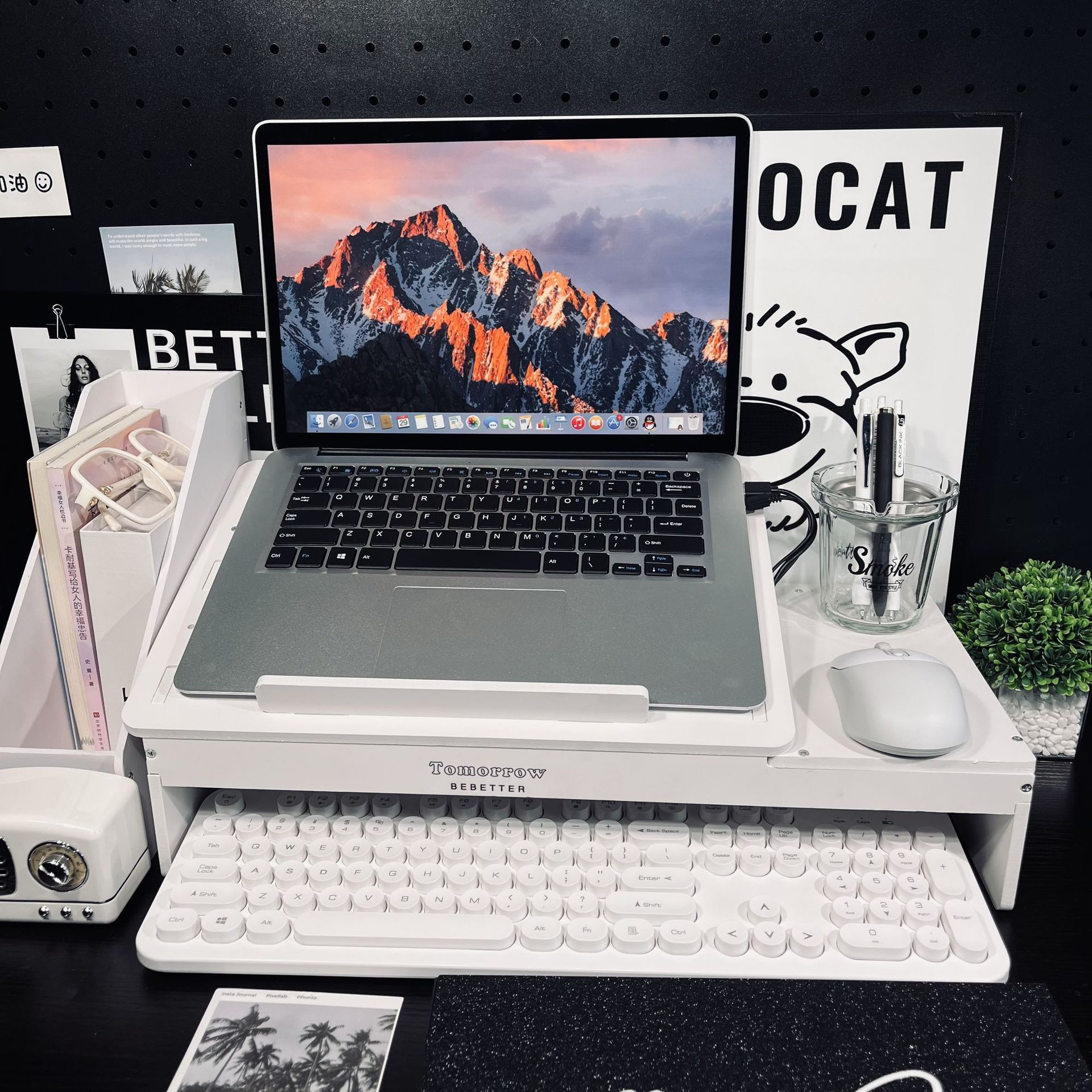 笔记本散热器学生电脑增高架长款多孔散热办公室增高架键盘收纳架