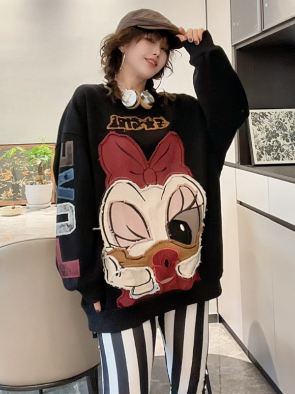 Productos europeos y camisa de terciopelo gruesa dibujos animados 2025 invierno nuevo estilo de bordado de moda media y larga suelta chaqueta de mujer en la cabeza image 6