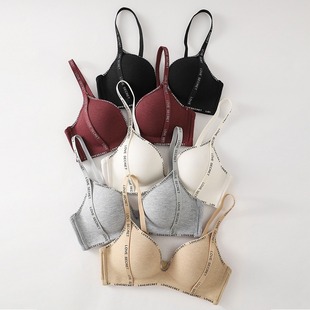 Cross-Border Small Landmine Seamless Underwear Women's Adjustable Anti-Sagging No Rims Letter Strap Bra Small Breast Push-Up