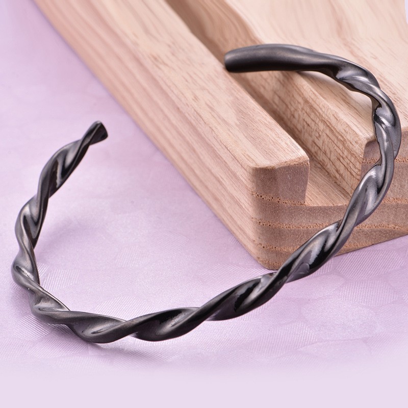 Twisted Open Bracelet Titanium Stainless Steel Minimalist Bangle_voghion.com